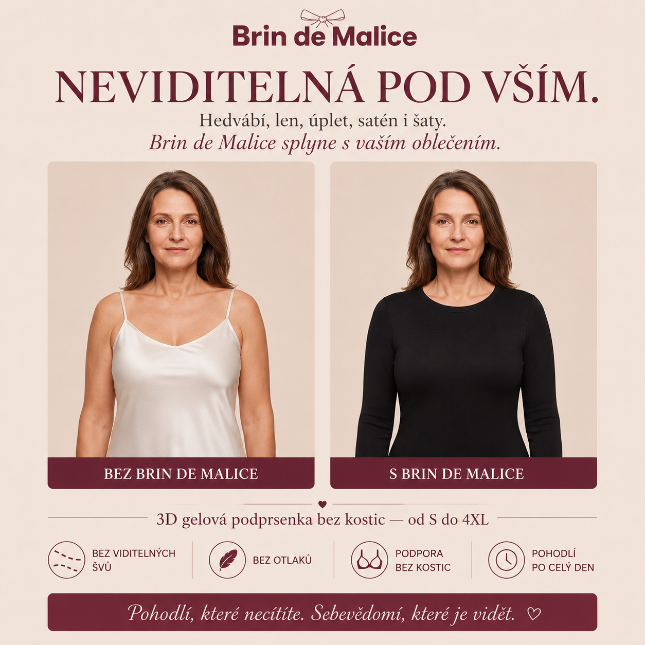 3D gelová push-up podprsenka bez kostic – Brin de Malice